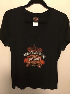 Harley-Davidson Black V-Neck Tee with Orange Flame Crest